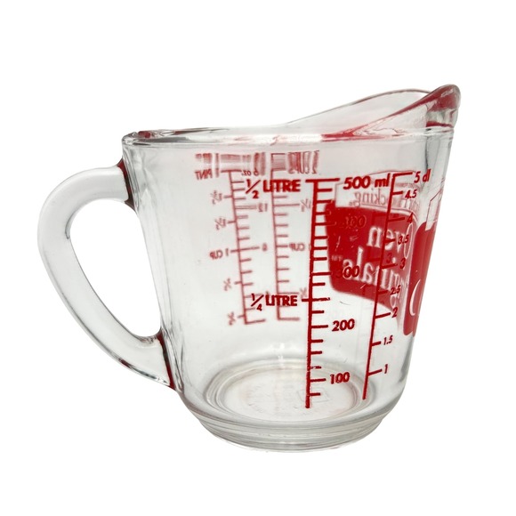 Vintage Anchor Hocking Originals Glass Measuring 2 Cup 16 oz Red Lettering Clear - Picture 5 of 8